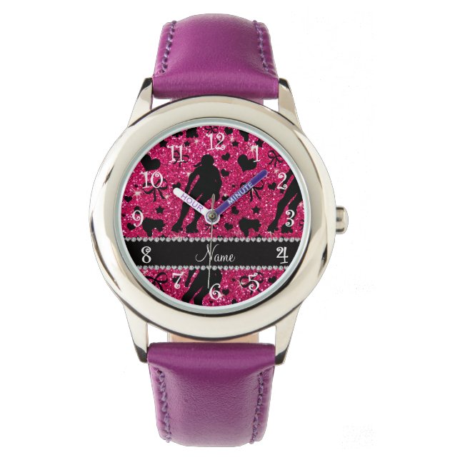 Anpassat namn ro rosa glitter rollderby armbandsur (Framsida)