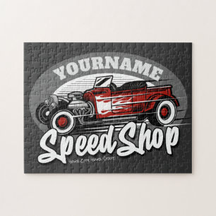 Anpassat NAMN Rockabilly Roadster Speed Shop Garag Pussel