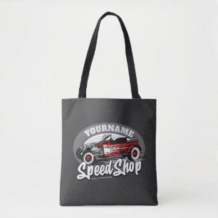 Anpassat NAMN Rockabilly Roadster Speed Shop Garag Tygkasse