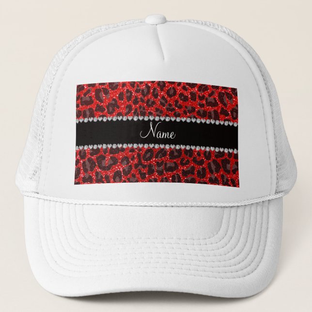 Anpassat namn - röd glitter leopard keps (Framsida)