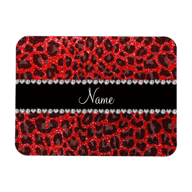Anpassat namn - röd glitter leopard magnet (Horisontell)