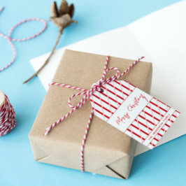 Anpassat namn | Röd och Rosa Rand | GOD JUL Presentetikett