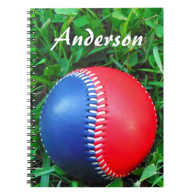 Anpassat Namn Röd Vit & Blå Baseboll Anteckningsbok Med Spiral (Framsidan)