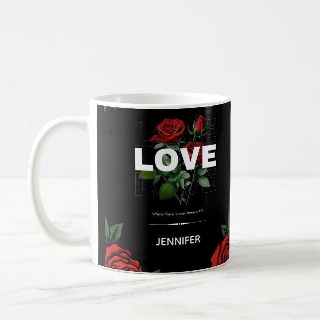 Anpassat Namn Romantiskt Blommigt Present För Alla Kaffemugg (Vänster)