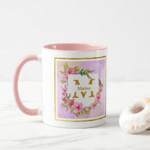 Anpassat Namn Rosa Blommig Akvarell Mugg