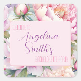 Anpassat Namn Rosa Blushing Peony Möhippa Fest Fyrkantigt Klistermärke