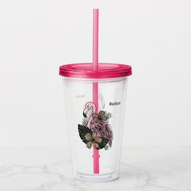 Anpassat namn Rosa Flamingo Take Away Mugg (Framsida)