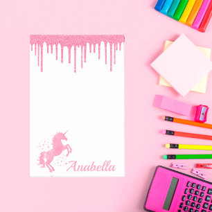 Anpassat namn Rosa Glitter Drives Stars och Unicor Post-it Block