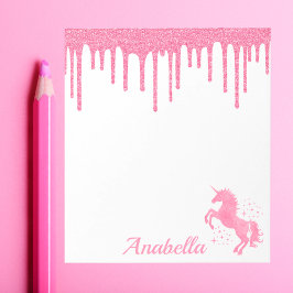 Anpassat namn Rosa Glitter Drives Stars Unicorn Anteckningsblock