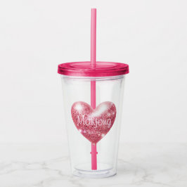 Anpassat Namn Rosa Glitterhjärta Elegant Mahjong Take Away Mugg