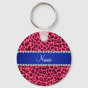 Anpassat namn rosa leopard blått rand nyckelring