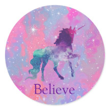 Anpassat namn Rosa/Lila Galaxy Unicorn Sticker