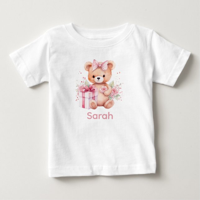 Anpassat namn Rosa Nalle Baby Shirt T (Framsida)