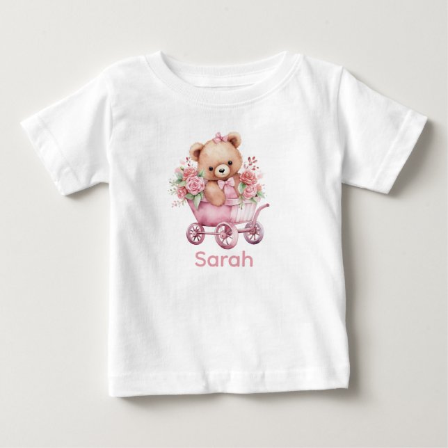 Anpassat namn Rosa Nalle Baby Shirt T (Framsida)
