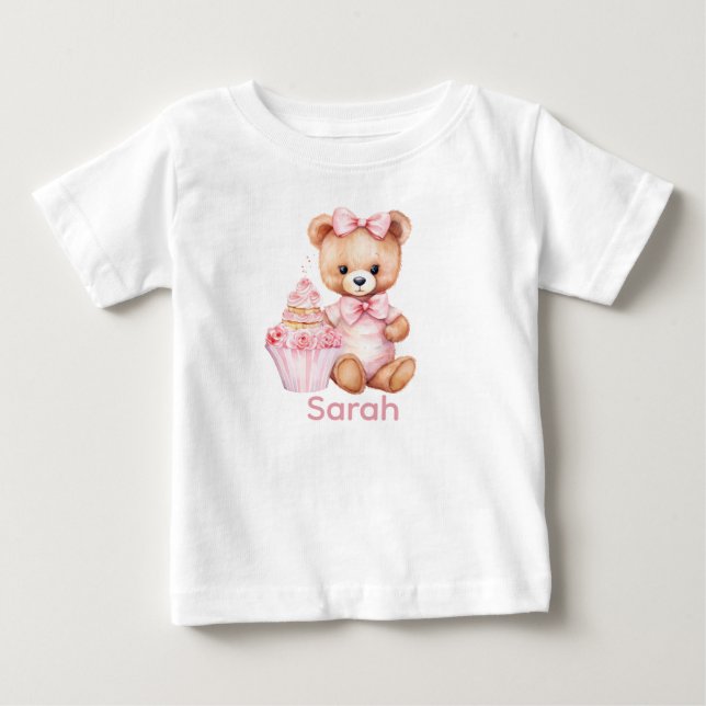 Anpassat namn Rosa Nalle Baby Shirt T (Framsida)