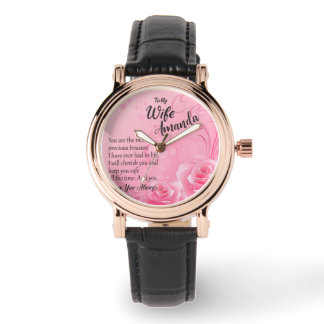Anpassat Namn Rosa Ros Meddelande för Hustru Armbandsur