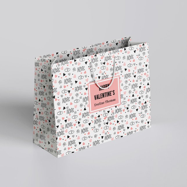 Anpassat Namn Rosa Svarta Hjärtan Klassisk Present (Custom Name Pink Black Hearts Classic Gift Wrap Bag

)