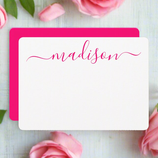 Anpassat namn Rosa Typografi Skript Feminine Anteckningskort (Skapare uppladdad)