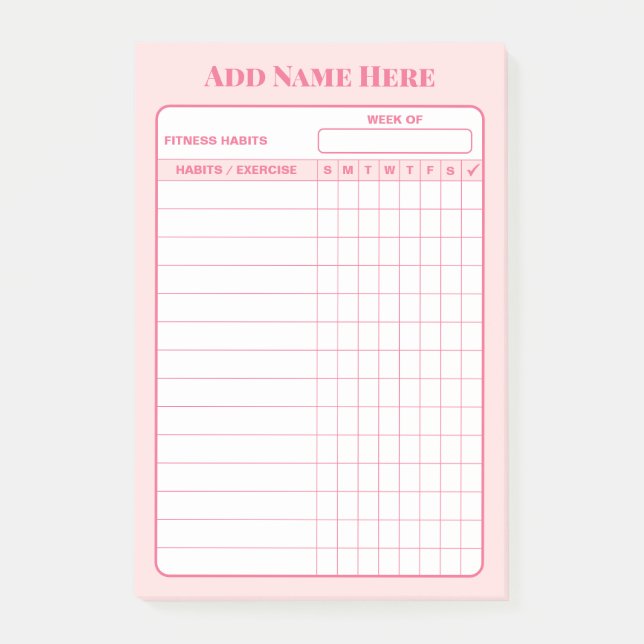 Anpassat Namn Rosa Veckosvanor Spårningsblock Stic Post-it Block (Framsida)