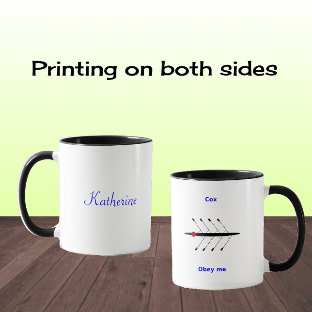 Anpassat namn rowing cox lustigt, tvåsidigt mugg (Sample: combo mug black
Add name to personalize)