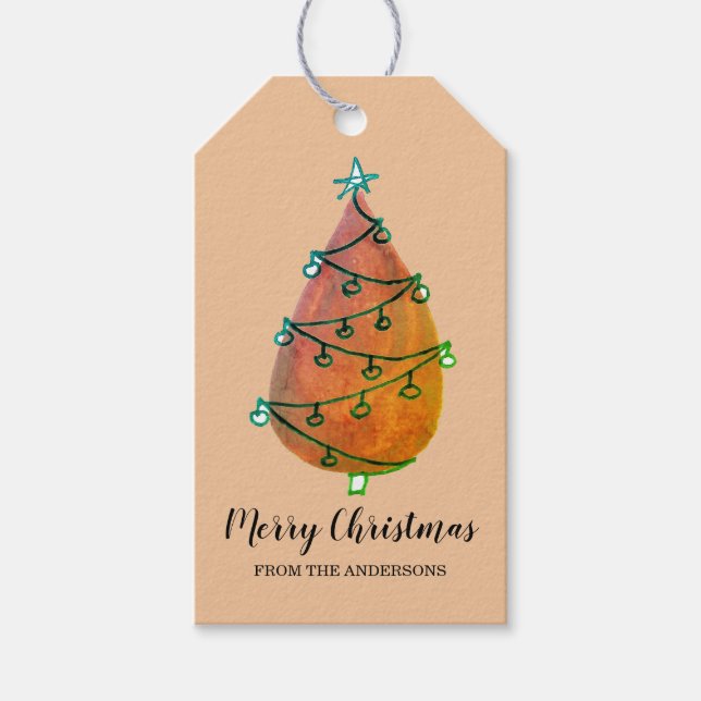 Anpassat namn Rustic Brown Julgran Presentetikett (Framsidan)