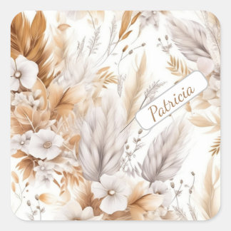 Anpassat namn Rustic Modern Bohemian Wildblommor Fyrkantigt Klistermärke