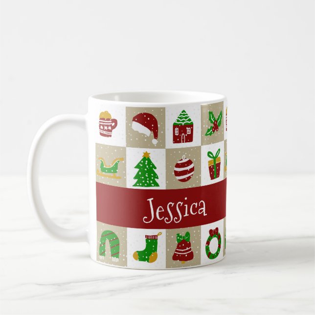 Anpassat Namn Rustik Beige Julsnö Kaffemugg (Vänster)