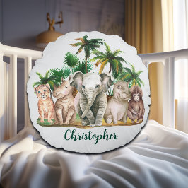 Anpassat namn Safari Animals Handflatan Träd Rund Kudde