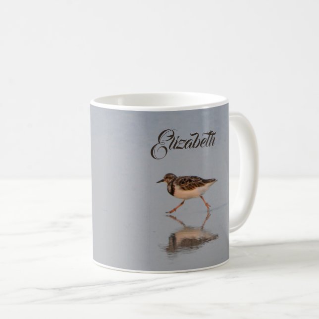 Anpassat namn Sandpiper Beach Bird Natature Photo Kaffemugg (Framsida höger)