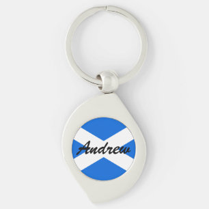 Anpassat namn Scottish Flagga Metall Keychain cn Swirl Silverfärgad Nyckelring