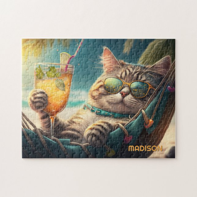 Anpassat Namn Semester Katt Pussel (Horisontell)