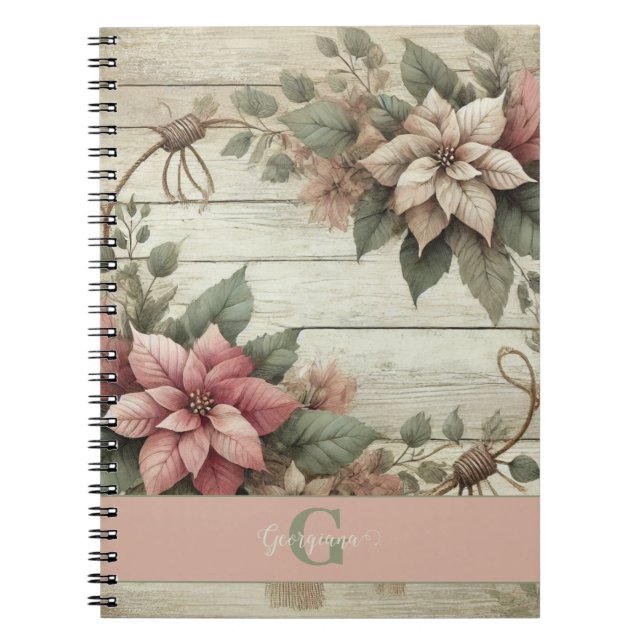 Anpassat namn Shabby chic Pastel Poinsettias Garla Anteckningsbok (Framsidan)