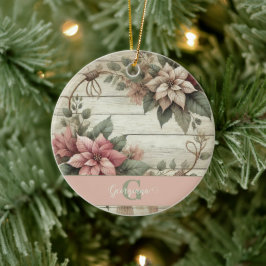 Anpassat namn Shabby chic Pastel Poinsettias Garla Julgransprydnad Keramik