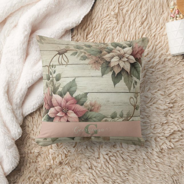 Anpassat namn Shabby chic Pastel Poinsettias Garla Kudde (Filt)