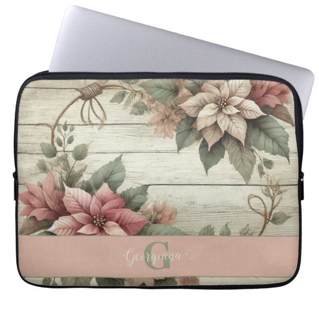 Anpassat namn Shabby chic Pastel Poinsettias Garla Laptop Fodral (Framsidan)