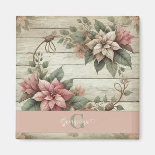Anpassat namn Shabby chic Pastel Poinsettias Garla Magnet