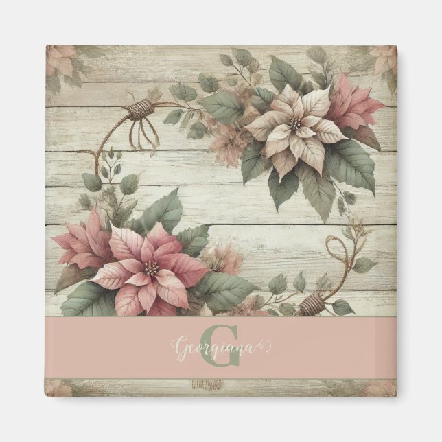 Anpassat namn Shabby chic Pastel Poinsettias Garla Magnet (Framsidan)