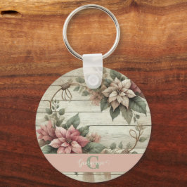 Anpassat namn Shabby chic Pastel Poinsettias Garla Nyckelring