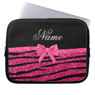 Anpassat namn shock rosa zebra ränder laptop sleeve