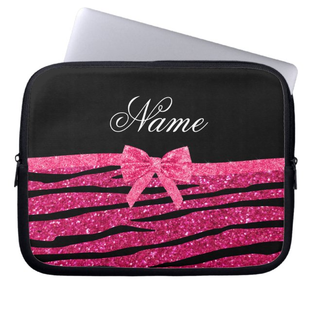 Anpassat namn shock rosa zebra ränder laptop sleeve (Framsidan)
