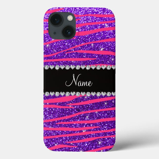 Anpassat namn shock rosa zebra ränder lila glitter (Baksida)