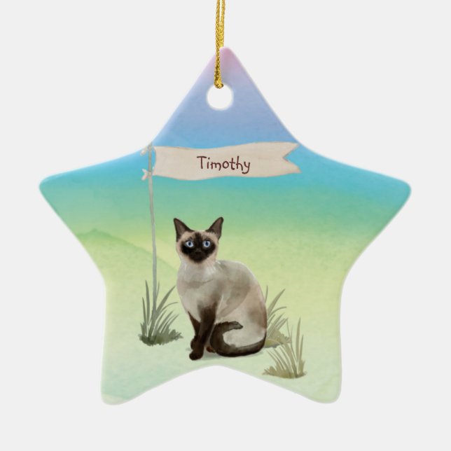 Anpassat namn Siamese Cat Pet Julgransprydnad Keramik (Framsidan)