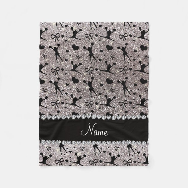 Anpassat namn silver glitter cheerlead fleecefilt (Framsidan)