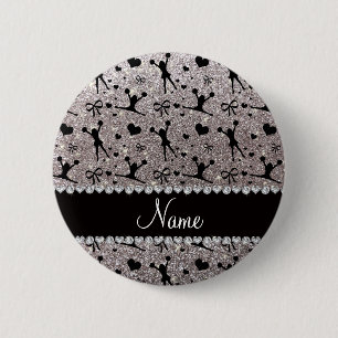 Anpassat namn silver glitter cheerlead knapp