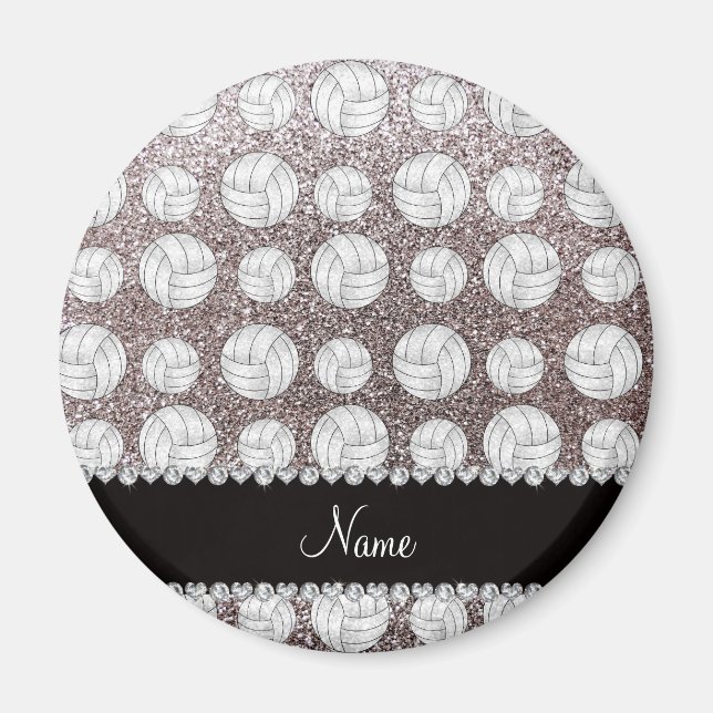 Anpassat namn silver glitter volleybollar magnet (Framsidan)