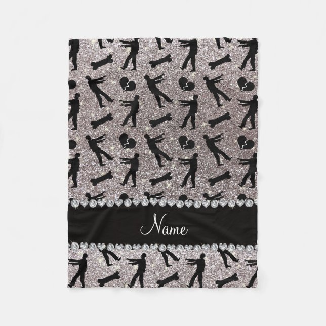 Anpassat namn silver glitter zombies fleecefilt (Framsidan)
