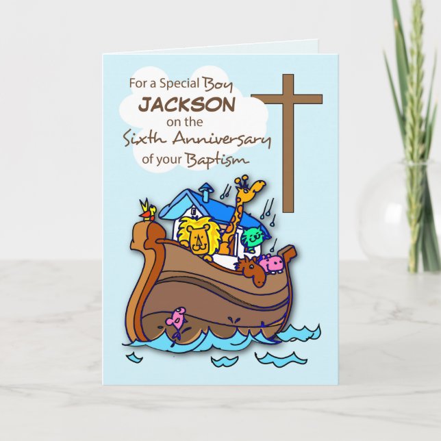 Anpassat namn Sjätte årsdagen av Baptism Boy Ark Kort (Framsida)