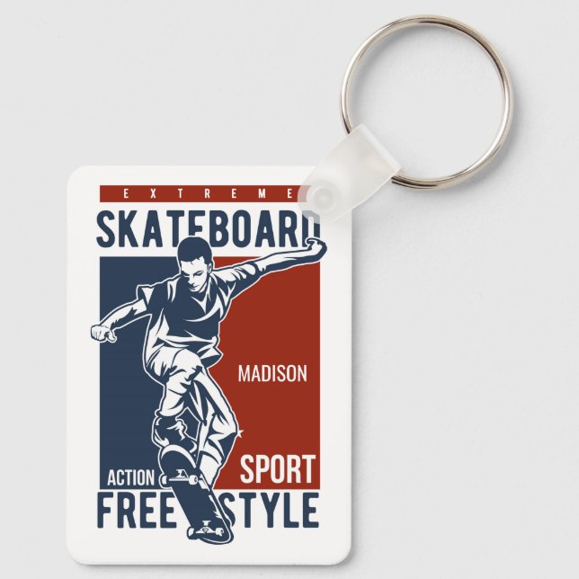 Anpassat namn Skateboarding Nyckelring (Baksida)