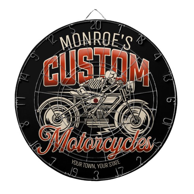 Anpassat namn Skeleton Motorcykel Cycle Shop Darttavla (Framsidan)