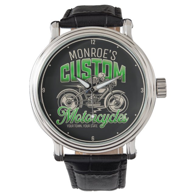 Anpassat namn Skeleton Motorcykel Shop Armbandsur (Framsida)